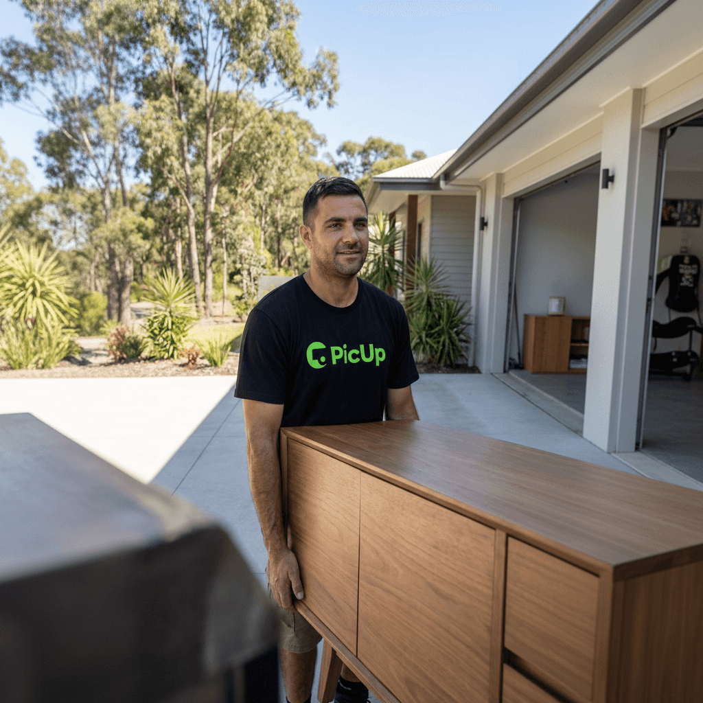 Hauler loading furniture into a van